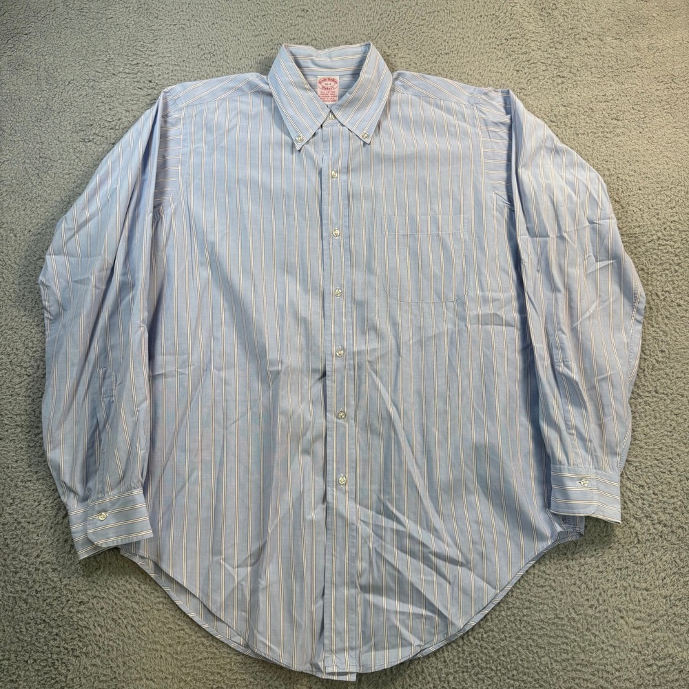Brooks Brothers Makers Mens 16-4 Blue Striped Button Down Shirt Made USA 10919